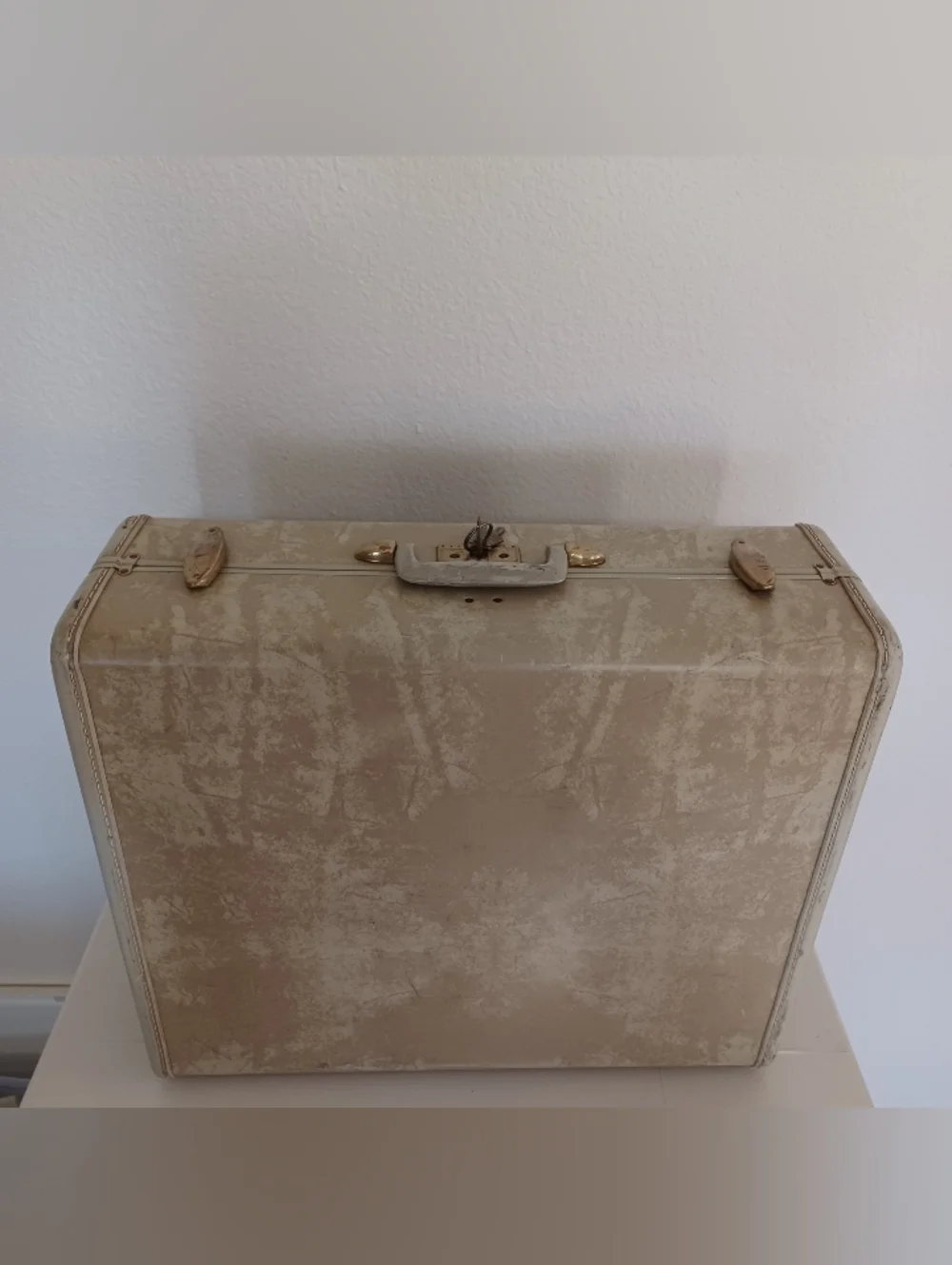 Samsonite Vintage 1950s Cream Marble Streamlite Suitcase Travel Case - 21